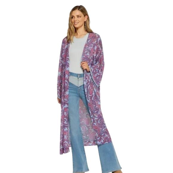Jessica Simpson Blakely Paisley Print Scallop Edge Slv Boho Style Kimono 3X - Picture 2 of 5